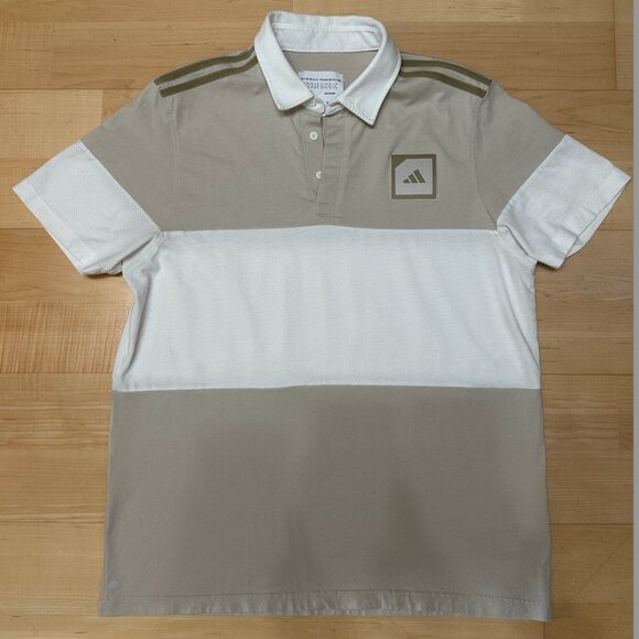 Adicross Golf Polo Shirt | Cream and white block | Adidas Mens - Picture 1 of 13